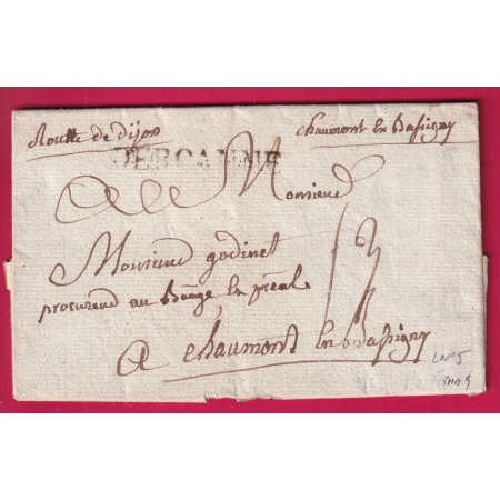 MARQUE DE ROANNE LOIRE LENAIN N°5 MENTION ROUTE DE DIJON COTE D'OR POUR CHAUMONT HAUTE MARNE 1784 LETTRE