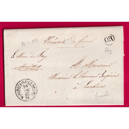 CAD TYPE 15 BEAUREPAIRE EN BRESSE SAONE ET LOIRE OR FAY FRANCHISE LE MAIRE DE FAY POUR LOUHANS 1862 LETTRE