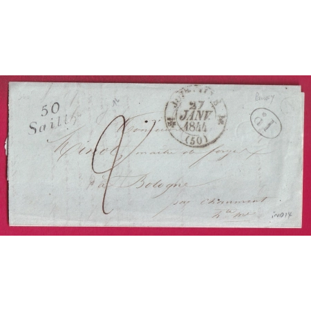 CURSIVE 50 SAILLY HAUTE MARNE T12 JOINVILLE 1844 DECIME RURAL DES FORGES DE PANSEY POUR BOLOGNE INDICE 14 LETTRE