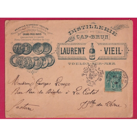 ENVELOPPE ILLUSTREE DISTILLERIE CAP BRUN TOULON VAR POUR LA CIOTAT ALCOOL 1895 LETTRE