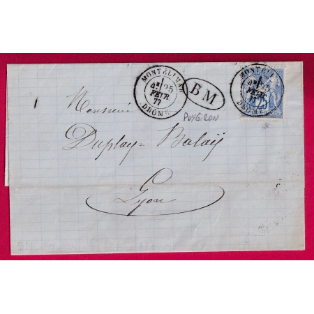 N°79 MONTELIMAR DROME BM BOITE MOBILE DE PUYGIRON POUR LYON LETTRE COVER