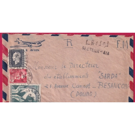 GUERRE INDOCHINE RECOMMANDE PROVISOIRE SECTEUR 414 GANDON DULAC POUR BESANCON DOUBS 1947 LETTRE COVER