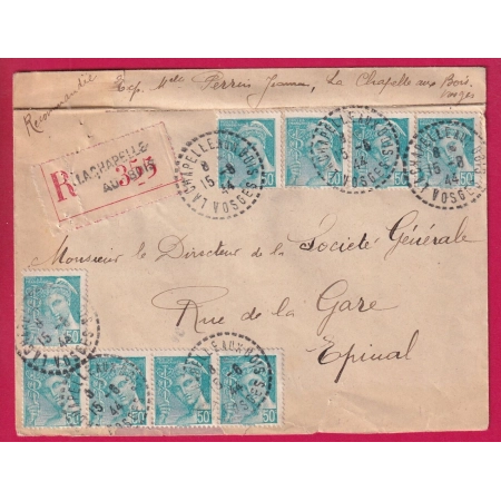 N°549 MERCURE PAR 9 RECOMMANDE LA CHAPELLE AU BOIS VOSGES 1944 CAD POINTILLE POUR EPINAL LETTRE COVER