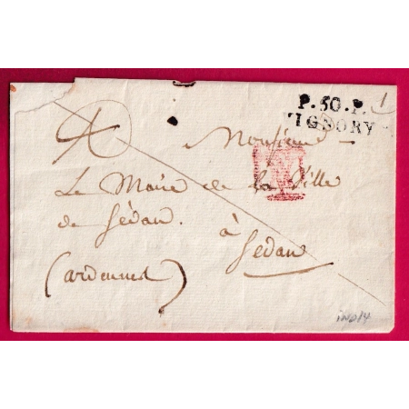 MARQUE P50P VIGNORY POUR SEDAN ARDENNES 1826 PORT VERIFIE INDICE 14 LETTRE