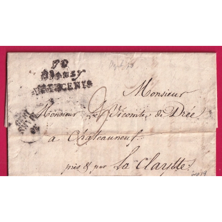DOUBLE CURSIVE 70 BLANZY MONTCENIS SAONE ET LOIRE 1829 POUR CHATEAUNEUF PRES LA CLAYETTE INDICE 19 LETTRE