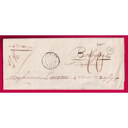 CAD TYPE 15 ST BLIN HAUTE MARNE OR ECOT TAXE 10 POIDS 15 1/2 GR POUR BOLOGNE CURSIVE AU DOS LETTRE