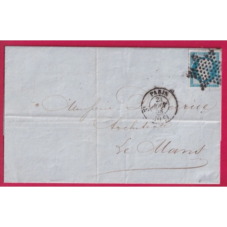 CURIOSITE N°14 ETOILE PLEINE + CAD TAXE PARIS 3E 30C POUR LE MANS SARTHE 1858 ERREUR POSTALE LETTRE