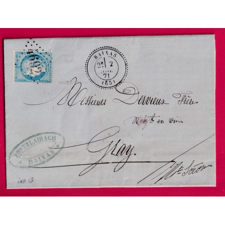 N°60 GC 4692 BAIXAS PYRENEES ORIENTALES CAD TYPE 24 POUR GRAY HAUTE SAONE INDICE 13 LETTRE
