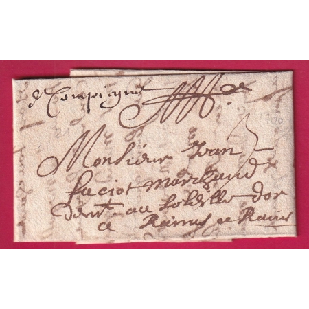 MARQUE DE COMPIEGNE OISE 1700 LENAIN N°1 INDICE 21 POUR REIMS MARNE LETTRE