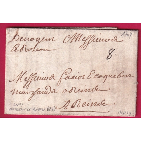 MARQUE MANUSCRIT DE NOGENT LE ROTROU EURE ET LOIR LENAIN N°1 1704 AMELIORATION DE DATE INDICE 19 POUR REIMS LETTRE