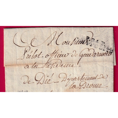 MARQUE P24P ST HIPPOLYTE DOUBS POUR DIE DROME 1809 GENDARMERIE INDICE 19 LETTRE