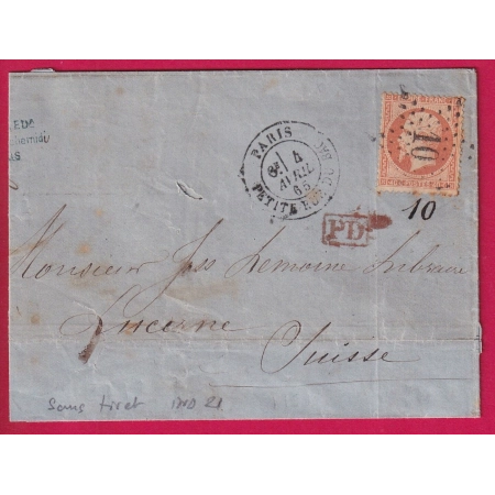 N°23 PARIS ETOILE 10 PETITE RUE DU BAC SANS TIRETS POUR LUCERNE SUISSE RARE LETTRE
