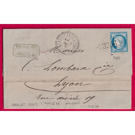 N°60 GC 3256 SABLET PRES L'OUVEZE VAUCLUSE CAD TYPE 24 POUR LYON RHONE INDICE 16 LETTRE