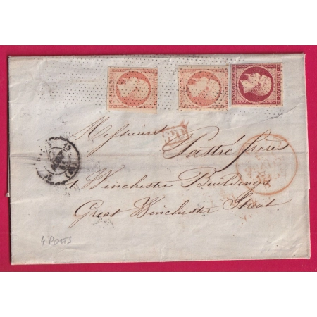 N°16 X2 + 17 PARIS ROULETTE POINTILLES FINS ROUTE N°15 POUR LONDRES LONDON QUADRUPLE PORT LETTRE