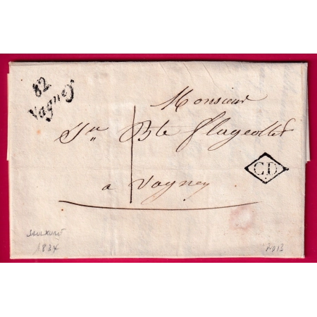 CURSIVE 82 VAGNEY VOSGES TAXE LOCALE 1 LOSANGE CD NOIR POUR VAGNEY TEXTE DE SAULXURE 1834 LETTRE