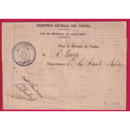 CAD TYPE 22 MARENGO ALGERIE PERIODE PC SUR AVIS DE CHARGEMENT POUR ST LOUP HAUTE SAONE LETTRE