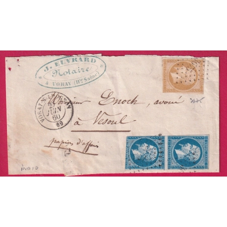N°13 + 14 PAIRE SUR BANDE PAPIERS AFFAIRES PC 3675 VORAY SUR L'OGNON HAUTE SAONE POUR VESOUL LETTRE