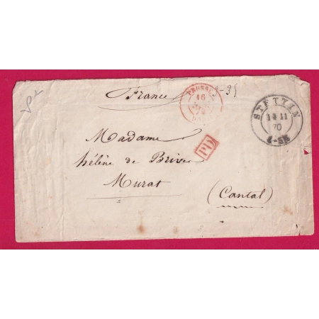 GUERRE 1870 PRISONNIER DE GUERRE ENVELOPPE IMPRIMEE STETTIN 14.11.1870 POUR MURAT CANTAL LETTRE