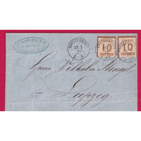 ALSACE LORRAINE N°5 X2 KAYSERSBERG HAUT RHIN 12 7 1871 POUR LEIPZIG ALLEMAGNE