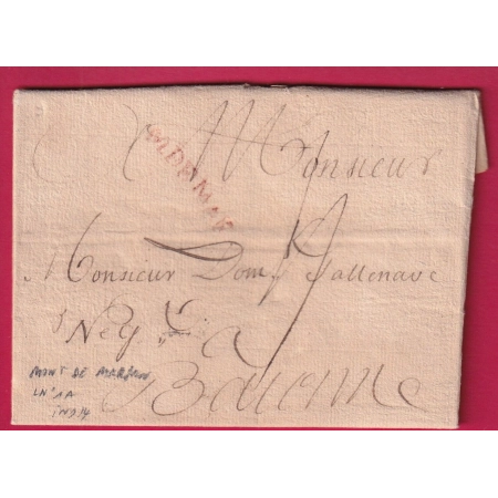 MARQUE MONT DE MARSAN LANDES LENAIN N°1A INDICE 14 POUR BAYONNE BASSES PYRENEES 1763 LETTRE