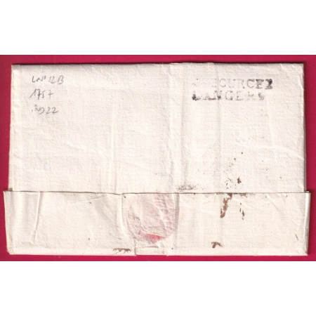 MARQUE DEBOURSE ANGERS MAINE ET LOIRE LENAIN N°12B INDICE 22 1757 DEAPART LYON POUR CHATEAU GONTIER LETTRE