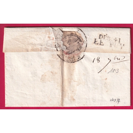DEBOURSE 41 LE PUY HAUTE LOIRE 1813 INDICE 17 FRANCHISE MINSTRE DE LA GUERRE LETTRE