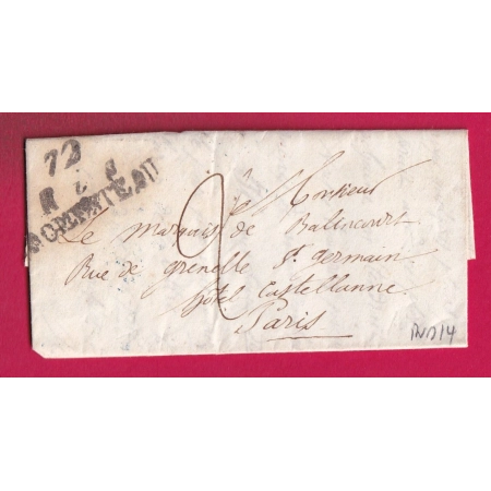 DOUBLE CURSIVE 72 RIS FROMENTEAU SEINE ET OISE INDICE 14 1837 POUR PARIS