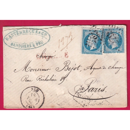 N°22 GC 2795 PAU BASSES PYRENEES LETTRE CHARGE POUR PARIS 1866 LETTRE
