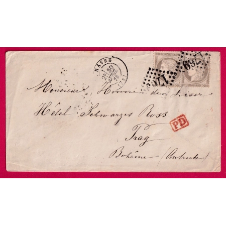 N°56 GC 1769 LE HAVRE SEINE INFERIEURE POUR PRAG PRAGUE BOHEME REPUBLIQUE TCHEQUE 1875 LETTRE