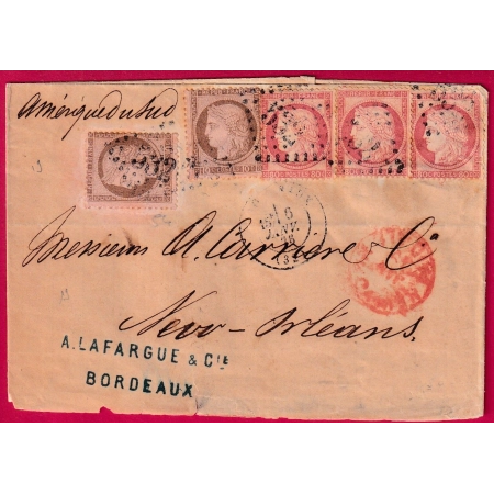 N°54 X2 57 X3 GC 532 BORDEAUX GIRONDE POUR NEW YORK USA 1875 LETTRE