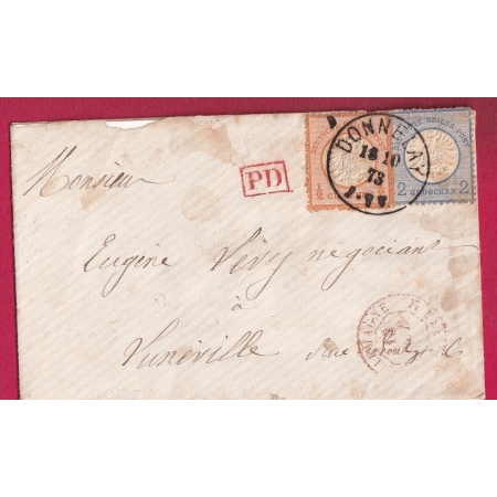 ALSACE LORRAINE DONNELAY MOSELLE 1873 POUR LUNEVILLE MOSELLE 1873 LETTRE