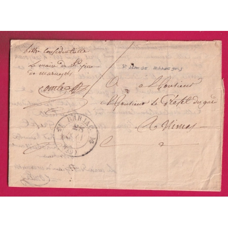 CAD TYPE 12 BARJAC GARD FRANCHISE LE MAIRE DE ST KEAN DE MARUEJOLS POUR NIMES TEXTE ARRESTATION DE VOLEURS VERS 1830