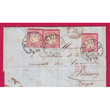 ALSACE LORRAINE FER A CHEVAL SAINTE MARIE AUX MINES HAUT RHIN 1872 POUR BUSSANG VOSGES ETIQUETTE PUB PHARMACIE AU DOS