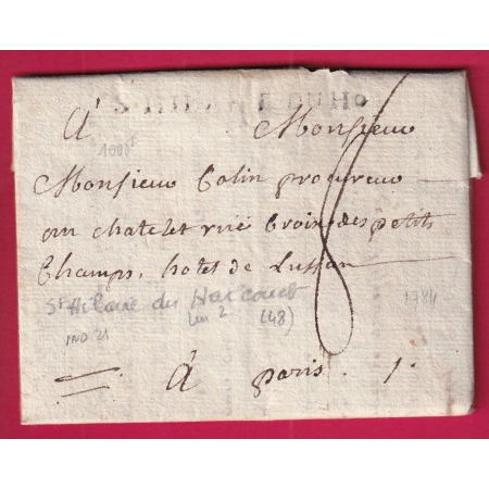 MARQUE ST HILAIRE DU HARCOUET MANCHE LENAIN N°2 INDICE 21 POUR PARIS 1784 LETTRE