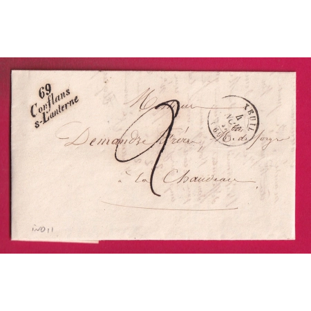 CURSIVE 69 CONFLANS SUR LANTERNE HAUTE SAONE CAD TYPE 15 LUXEUIL POUR LA CHAUDEAU LETTRE