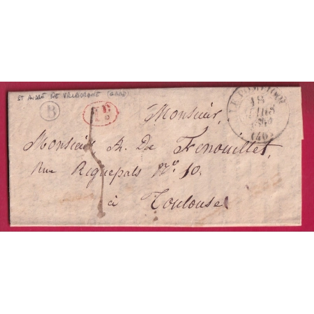 CAD TYPE 12 LE POMPIDOU LOZERE BOITE RURALE B ST ANDRE DE VALBORGNE GARD 1840 DECIME RURAL POUR TOULOUSE LETTRE