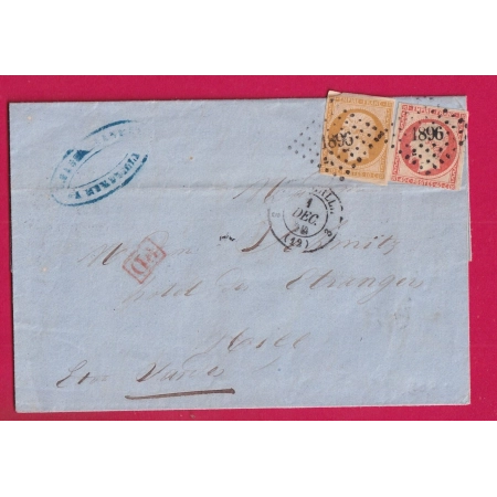 N°13 16 PC1896 MARSEILLE POUR NICE ETATS SARDE ALPES MARTITIMES 1855 LETTRE