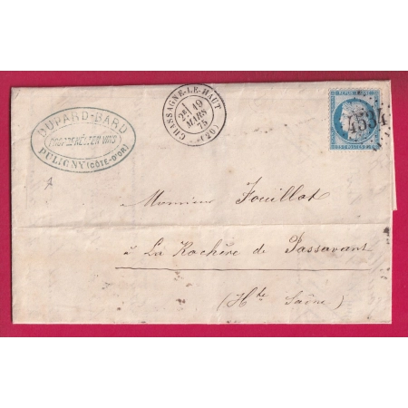 N°60 GC 4534 CHASSAGNE LE HAUT COTE D'OR TEXTE DE PULIGNY PASSAVANT HAUTE SAONE AU DOS 2 BUREAU DE PASSE DIJON VESOUL