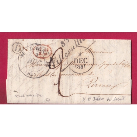 CURSIVE 83 VILLEVALLIER YONNE BOITE RURALE D ST JULIENN DU SAULT T12 JOINGNY DECIME RURALE POUR CHARNY LETTRE