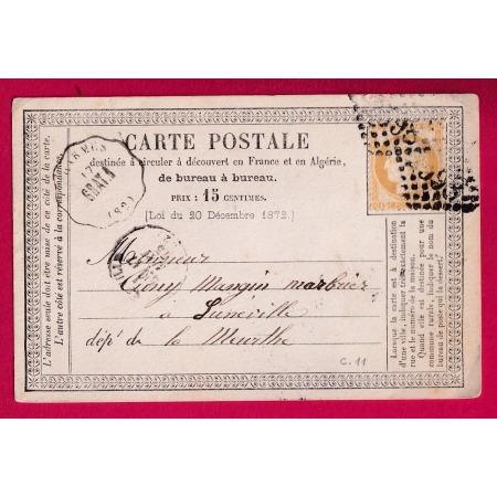 N°55 CONVOYEUR STATION CHARMES VOSGES POUR LUNEVILLE MEURTHE ET MOSELLE CARTE PRECURSEUR LETTRE