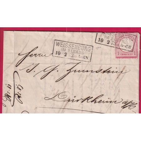 ALSACE LORRAINE WEISSENBURG WISSEMBOURG BAS RHIN POUR DURKHEIN TURKHEIM HAUT RHIN ETIQUETTE PUB LETTRE