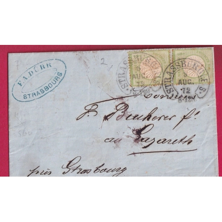 ALSACE LORRAINE STRASBOURG BAS RHIN FER A CHEVAL POUR LE LAZARETH BAS RHIN 1872 LETTRE