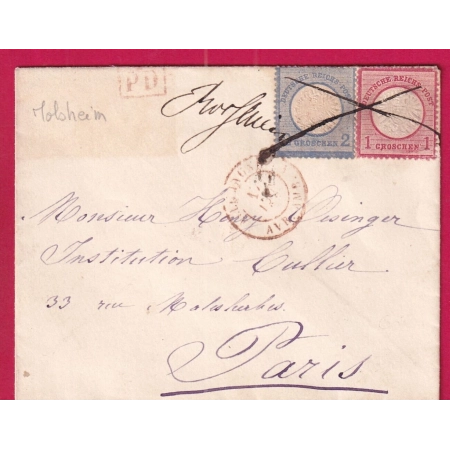 ALSACE LORRAINE ANNULATION PLUME MOLSHEIM BAS RHIN 1873 POUR PARIS LETTRE