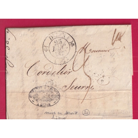 CAD TYPE 12 DIJON DU 25 DECEMBRE 1829 PRECOCE COTE D'OR POUR SEURRE LETTRE