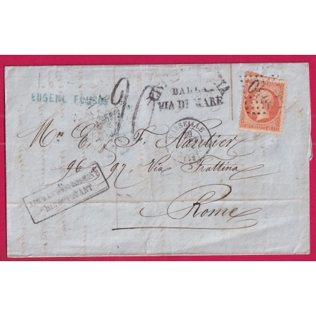 N°23 GC 2240 MARSEILLE POUR ROME CIVITA VECCIA VIA DI MARE TAXE TAMPON 20 AFFRAN INSUFF ITALIE ITALIA  LETTRE