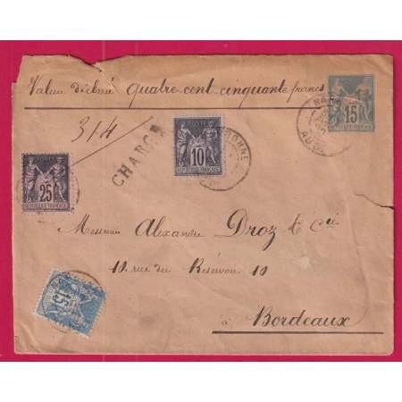 ENTIER 15C SAGE BLEU + 89 90 97 NARBONNE POUR BORDEAUX LETTRE