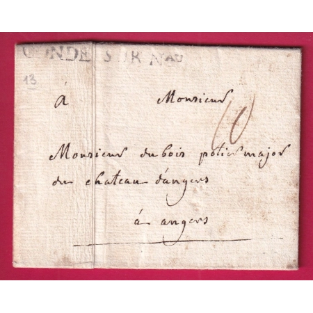 MARQUE CONDE SUR NOIREAU CALVADOS 1753 LENAIN N°2 INDICE 16 POUR ANGERS MAINE ET LOIRE LETTRE