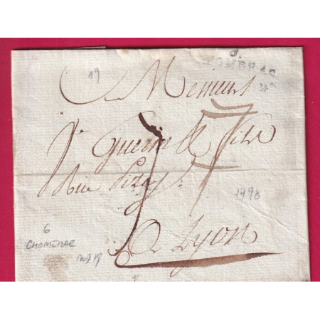 MARQUE 6 CHOMERAC ARDECHE 1798 INDICE 19 POUR LYON LETTRE