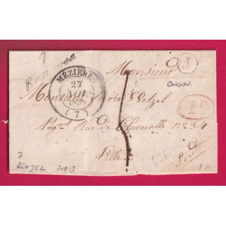 CURSIVE 7 RENJEZ ARDENNES T14 MEZIERES BOITE RURALE J CLIRON DECIME RURAL POUR LILLE NORD LETTRE