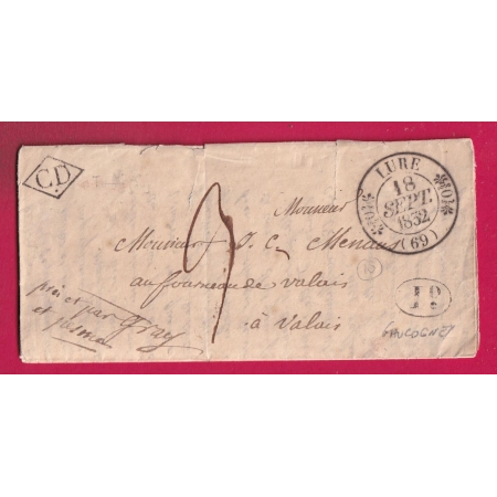CAD TYPE 11 LURE HAUTE SAONE CD EN NOIR DECIME RURALE FAUCOGNEY TAXE 3 POUR FOURNEAU DE VALAIS GRAY LETTRE